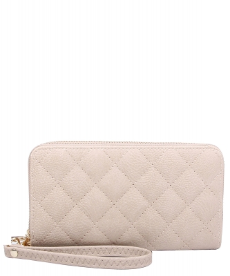Quilted Double Zip Around Wallet Wristlet QW0012 BRICK